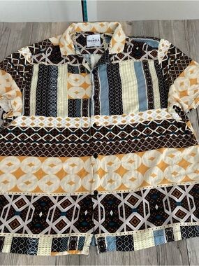 YoungLA Mens Aztec 100% Viscose Short Sleeve Button Shirt Large